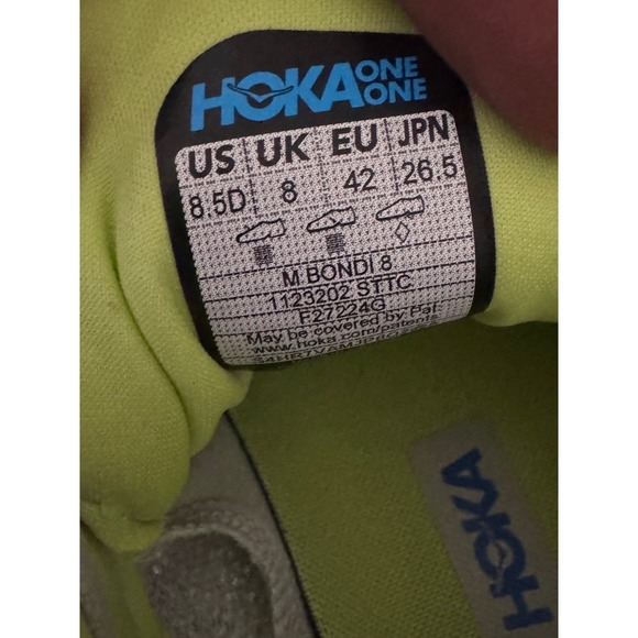 NEW Hoka One One Bondi 8 -Mens 8.5D - Stardust/ Lettuce - Running Shoes - Picture 8 of 8